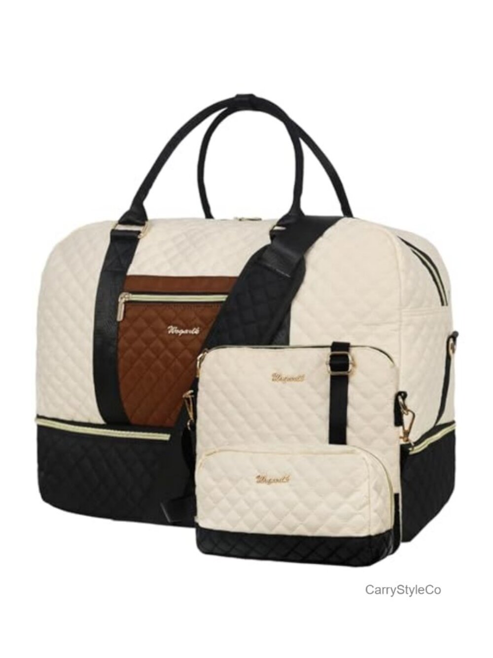 3 Piece Weekender Travel Duffel Bag with Toiletry & Satchel, Polyester Carry On